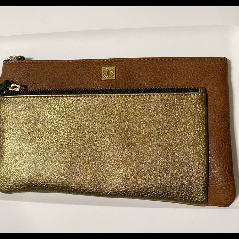 NEW! Kate Landry Wristlet~Saddle Brown & Bronze